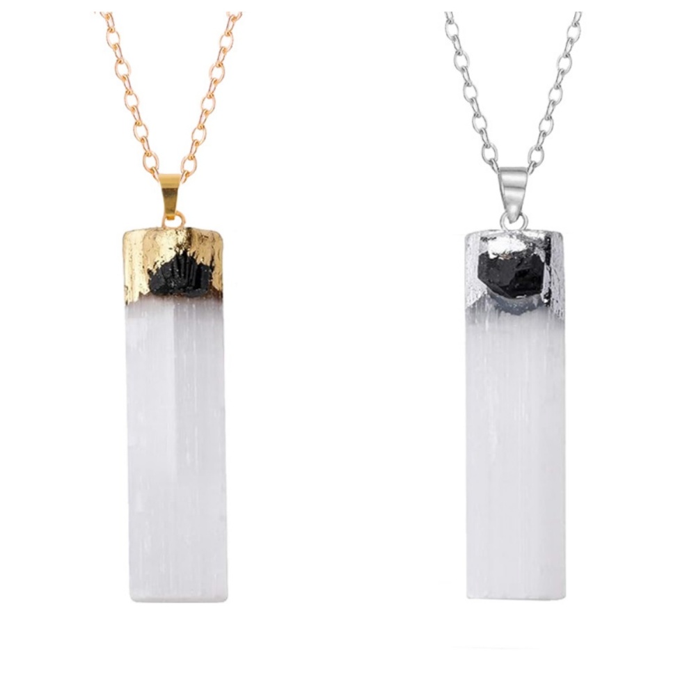 Raw Crystal Selenite Crystal Gypsum Strip Pendant Necklace