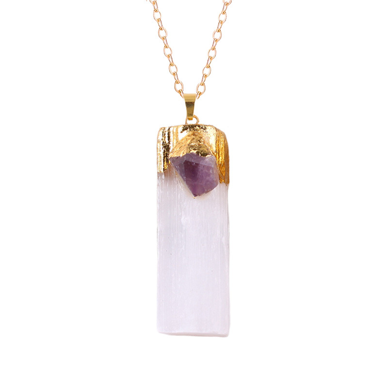 Raw Crystal Natural Selenite Crystal Gypsum Strip Pendant Necklace