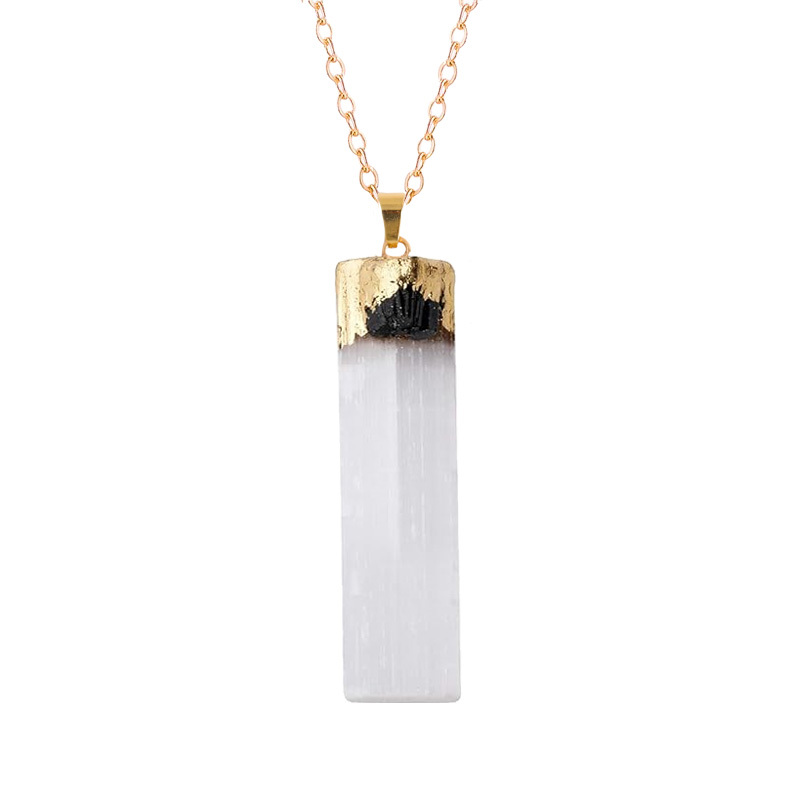 Raw Crystal Natural Selenite Crystal Gypsum Strip Pendant Necklace
