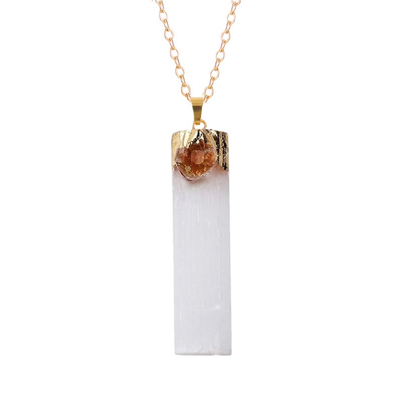 Raw Crystal Natural Selenite Crystal Gypsum Strip Pendant Necklace