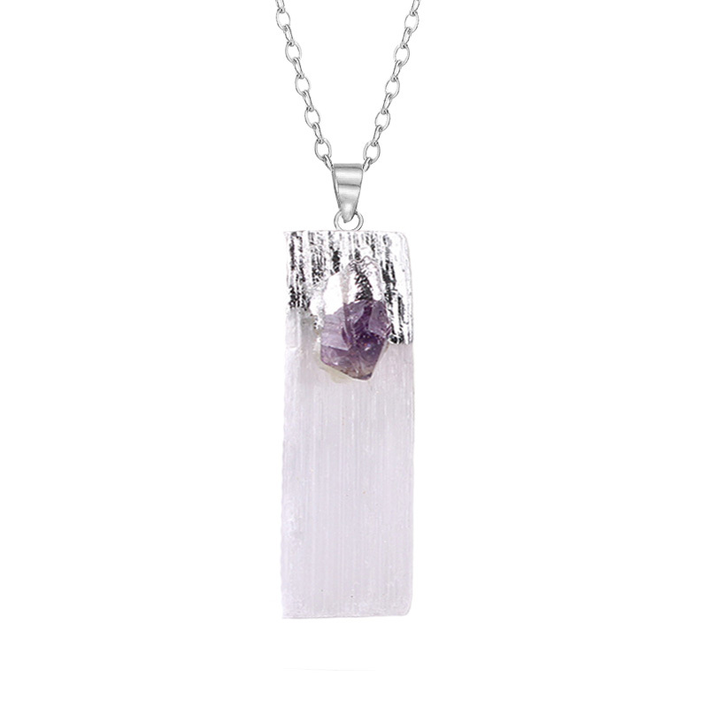 Raw Crystal Natural Selenite Crystal Gypsum Strip Pendant Necklace