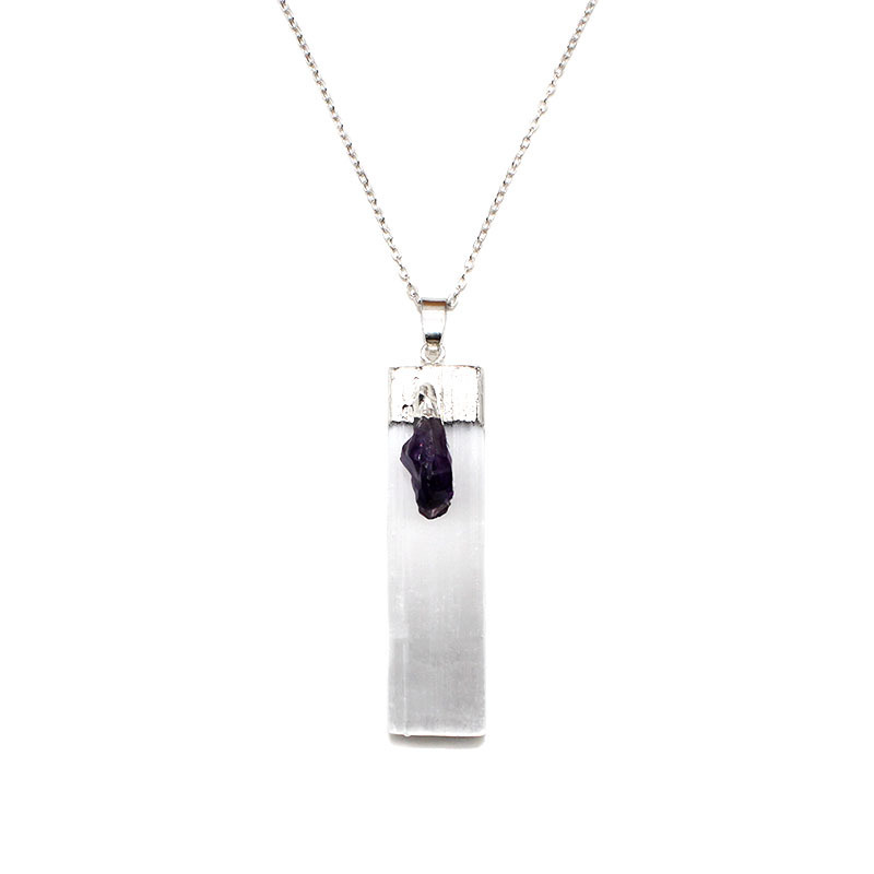 Raw Crystal Selenite Crystal Gypsum Strip Pendant Necklace