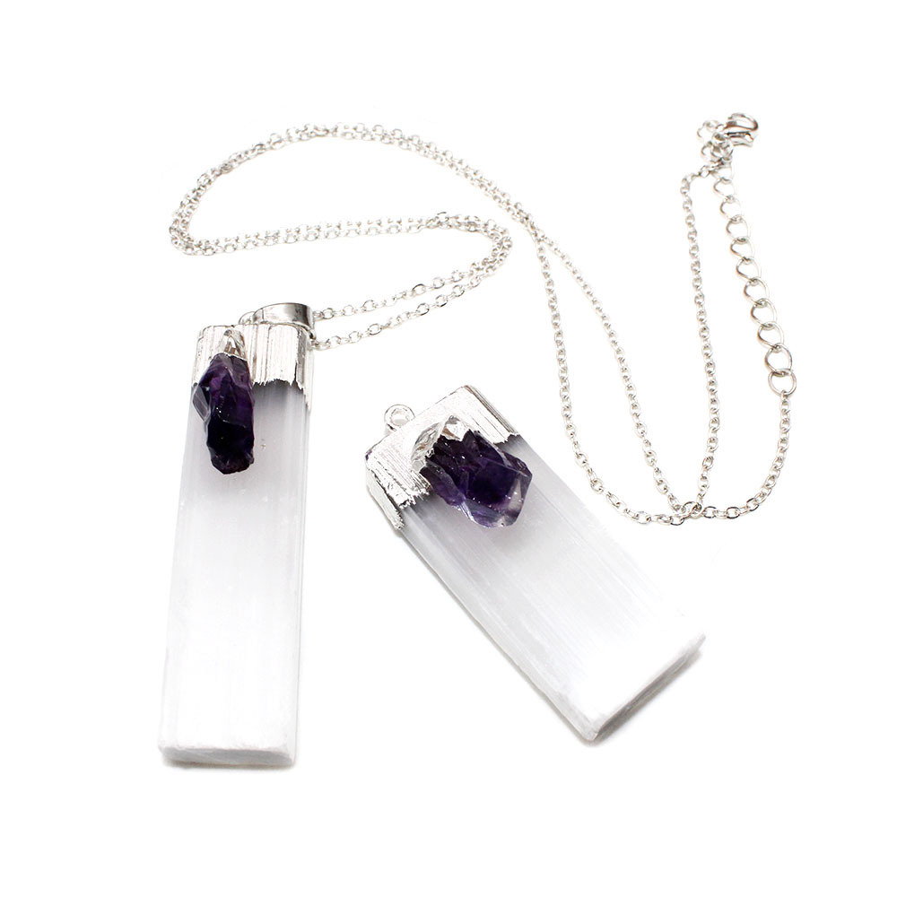 Raw Crystal Selenite Crystal Gypsum Strip Pendant Necklace