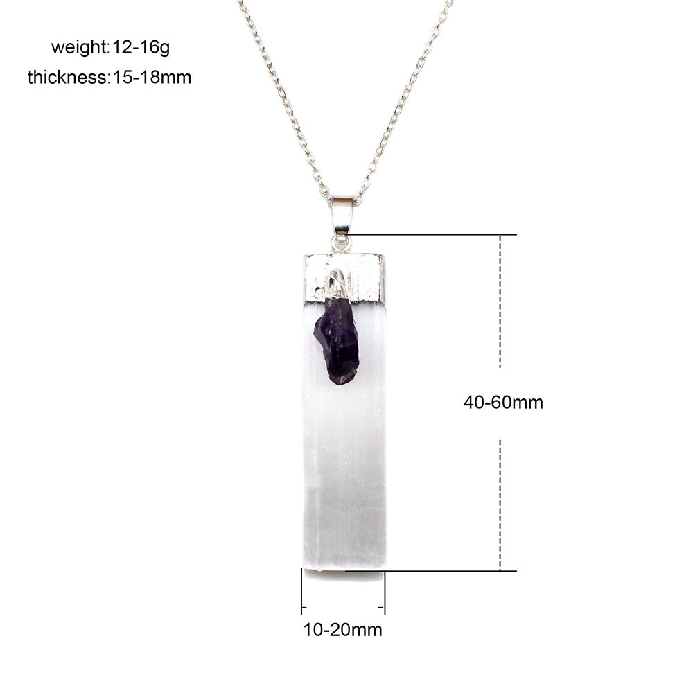 Raw Crystal Natural Selenite Crystal Gypsum Strip Pendant Necklace