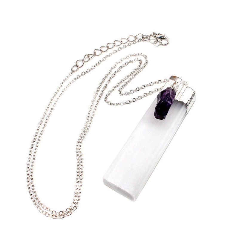 Raw Crystal Selenite Crystal Gypsum Strip Pendant Necklace