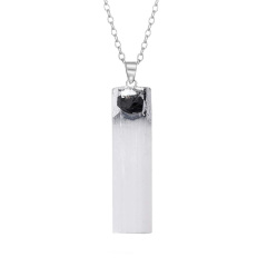 Silver Black Tourmaline+White Selenite Crystal
