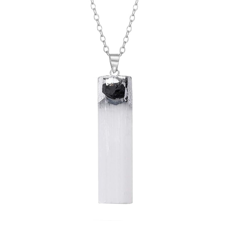 Raw Crystal Selenite Crystal Gypsum Strip Pendant Necklace