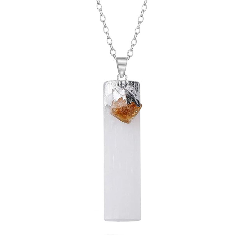 Raw Crystal Natural Selenite Crystal Gypsum Strip Pendant Necklace