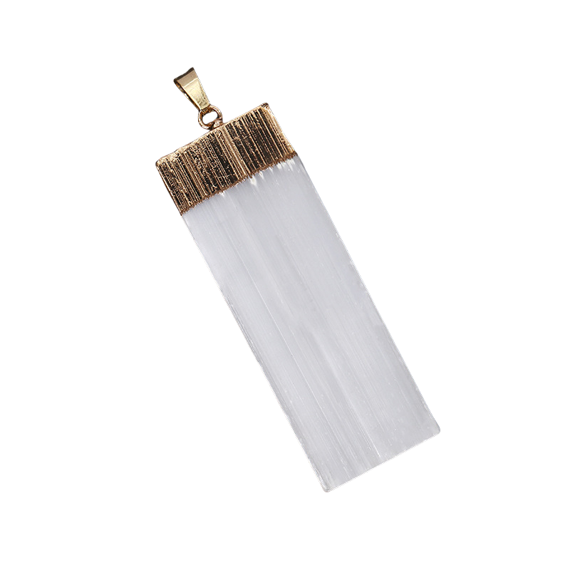 Natural Selenite Crystal Gypsum Strip Pendant Necklace with 45cm Chain