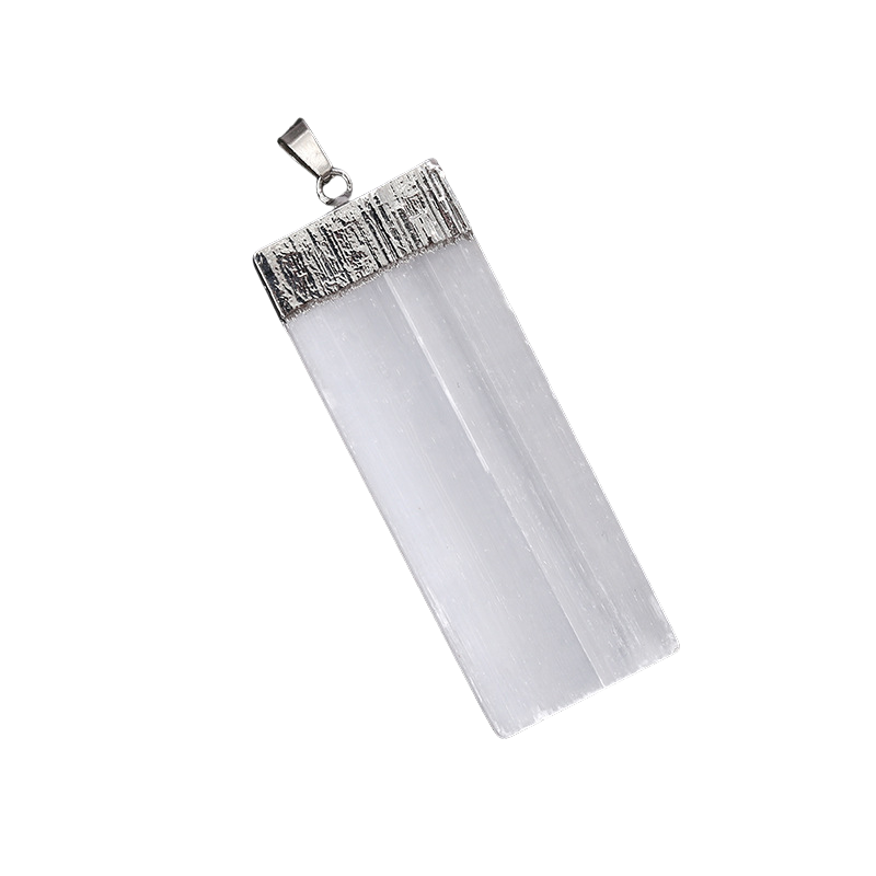 Natural Selenite Crystal Gypsum Strip Pendant Necklace with 45cm Chain
