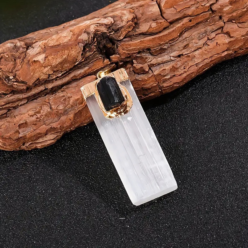 Raw Amethyst Natural Selenite Crystal Gypsum Strip Pendant Necklace