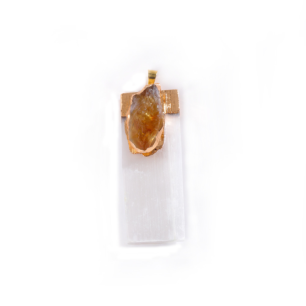 Raw Crystal Natural Selenite Crystal Gypsum Strip Pendant Necklace