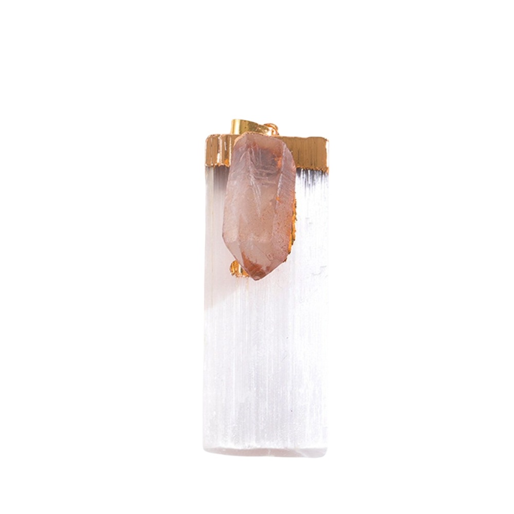 Raw Crystal Natural Selenite Crystal Gypsum Strip Pendant Necklace