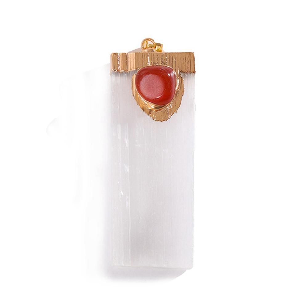 Tumbled Gemstone Wrapped Gold  Selenite Crystal Gypsum Strip Pendant Necklace-45cm Chain