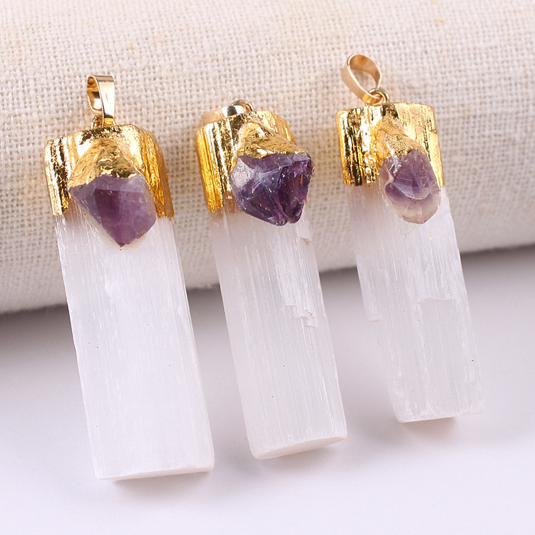 Raw Crystal Selenite Crystal Gypsum Strip Pendant Necklace