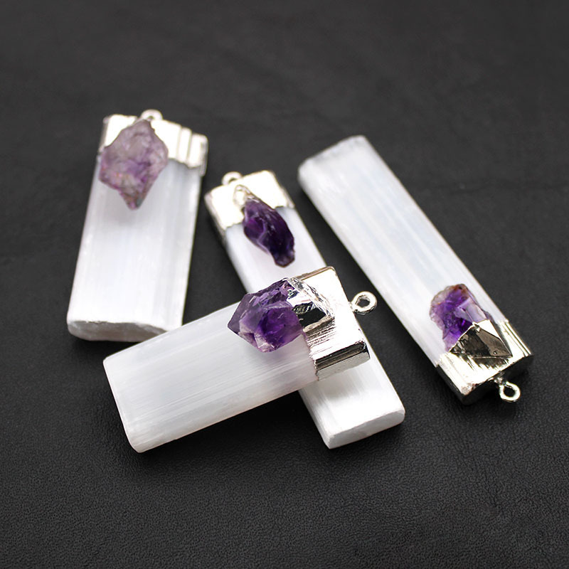 Raw Crystal Selenite Crystal Gypsum Strip Pendant Necklace