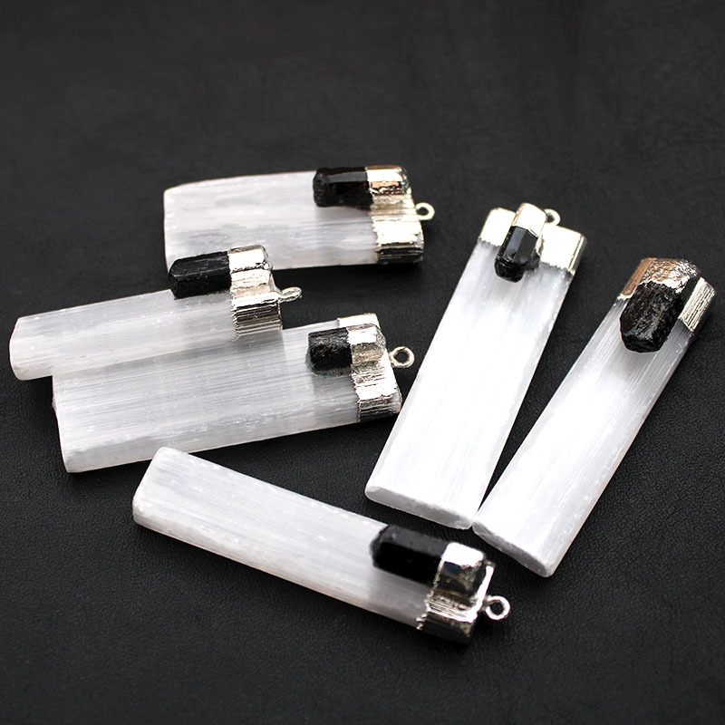 Raw Crystal Selenite Crystal Gypsum Strip Pendant Necklace