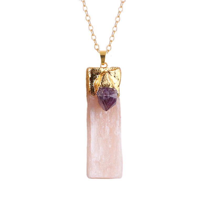 Raw Crystal Natural Selenite Crystal Gypsum Strip Pendant Necklace