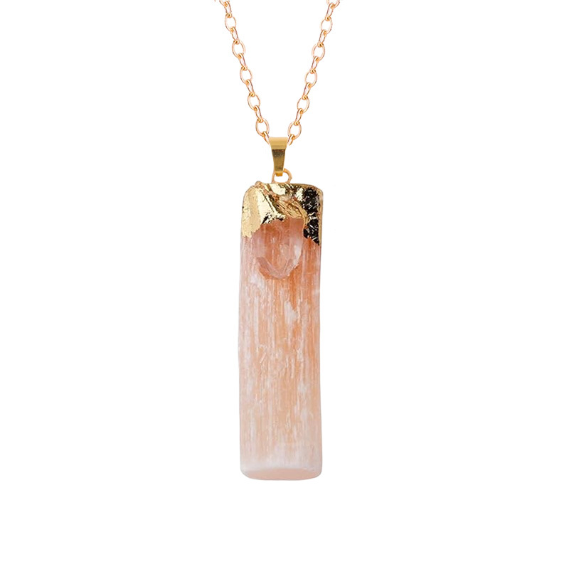 Raw Crystal Natural Selenite Crystal Gypsum Strip Pendant Necklace