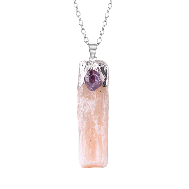 Raw Crystal Natural Selenite Crystal Gypsum Strip Pendant Necklace
