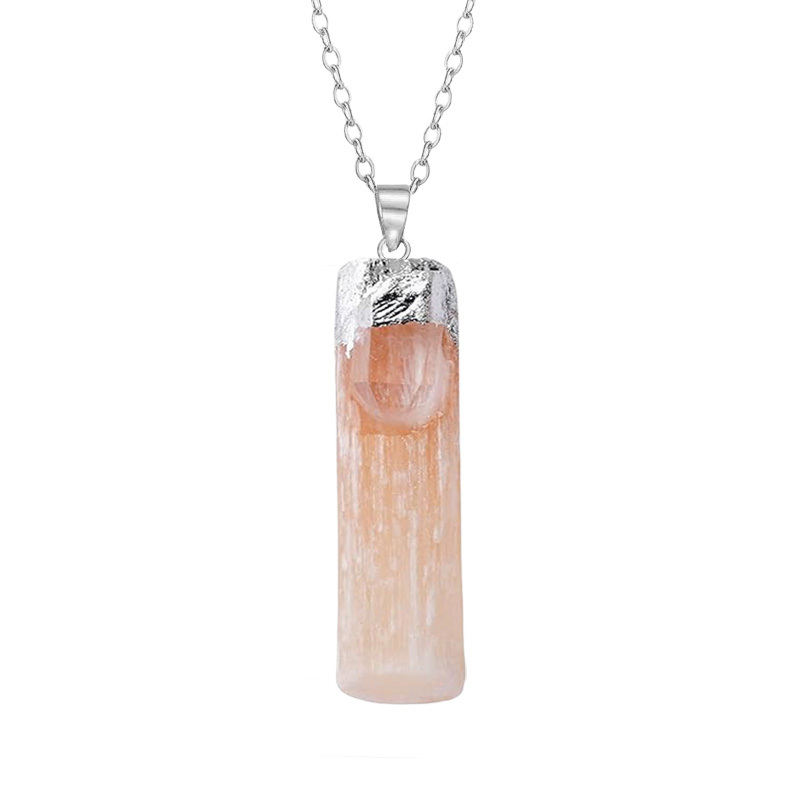 Raw Crystal Natural Selenite Crystal Gypsum Strip Pendant Necklace