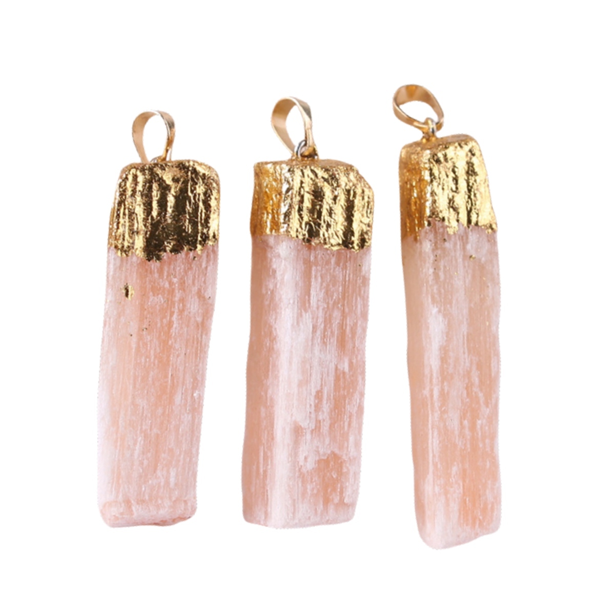 Classic White Natural Selenite Crystal Gypsum Strip Pendant Gold or Silver Plated Alloy for Unisex for Children's Party or Gift