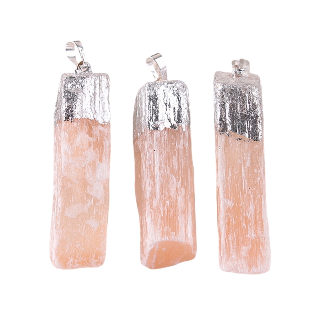 Classic White Natural Selenite Crystal Gypsum Strip Pendant Gold or Silver Plated Alloy for Unisex for Children's Party or Gift