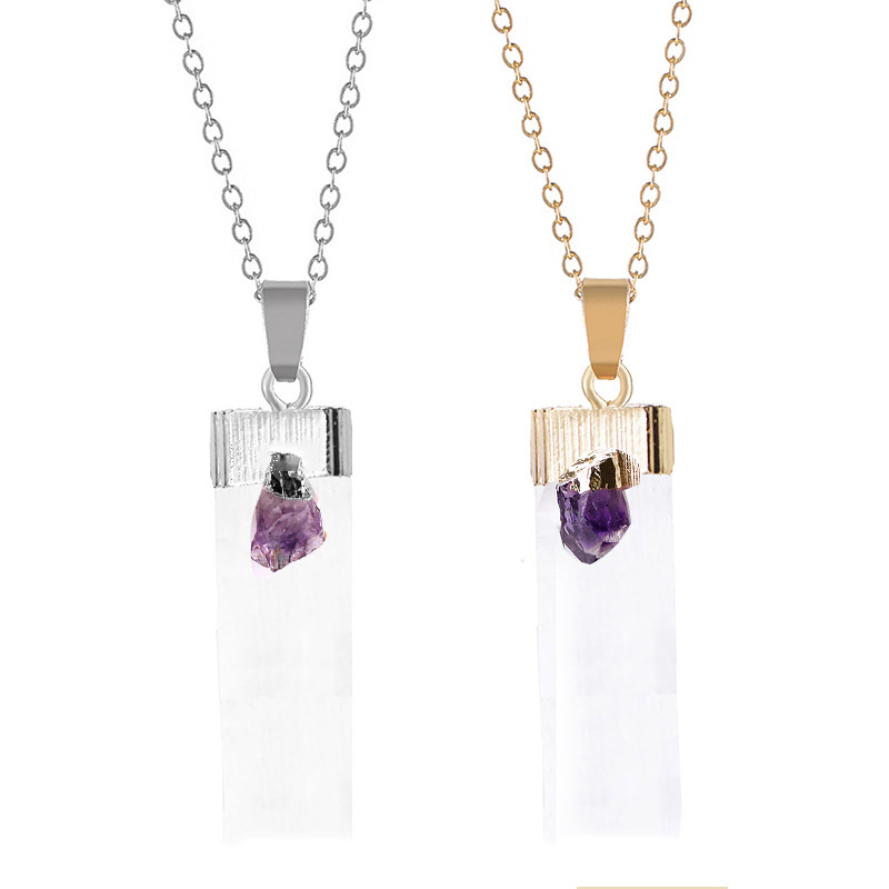 Raw Crystal Selenite Crystal Gypsum Strip Pendant Necklace