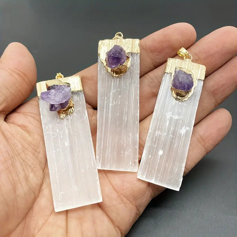 Raw Crystal Natural Selenite Crystal Gypsum Strip Pendant Necklace