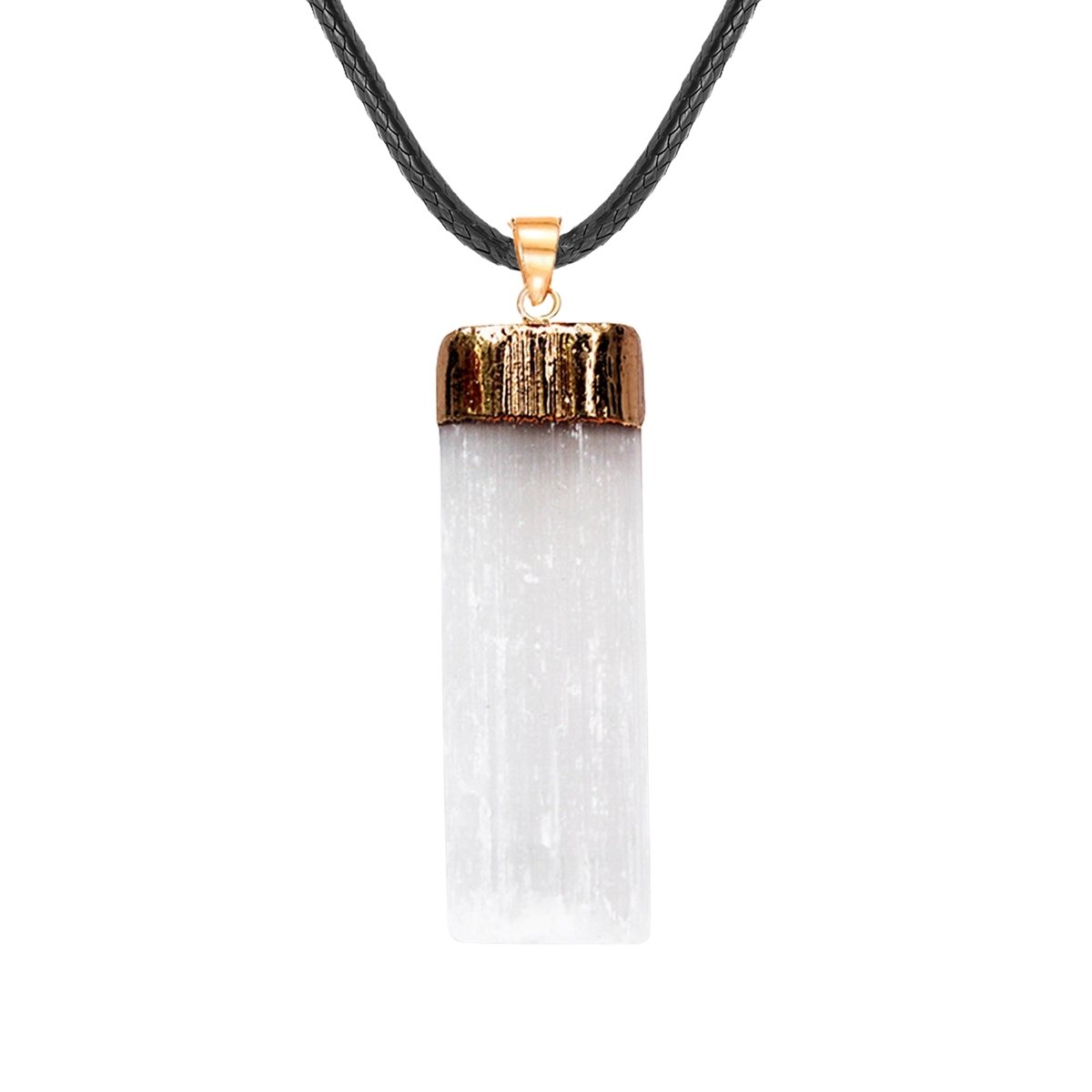 Classic White Natural Selenite Crystal Gypsum Strip Pendant Gold or Silver Plated Alloy for Unisex for Children's Party or Gift