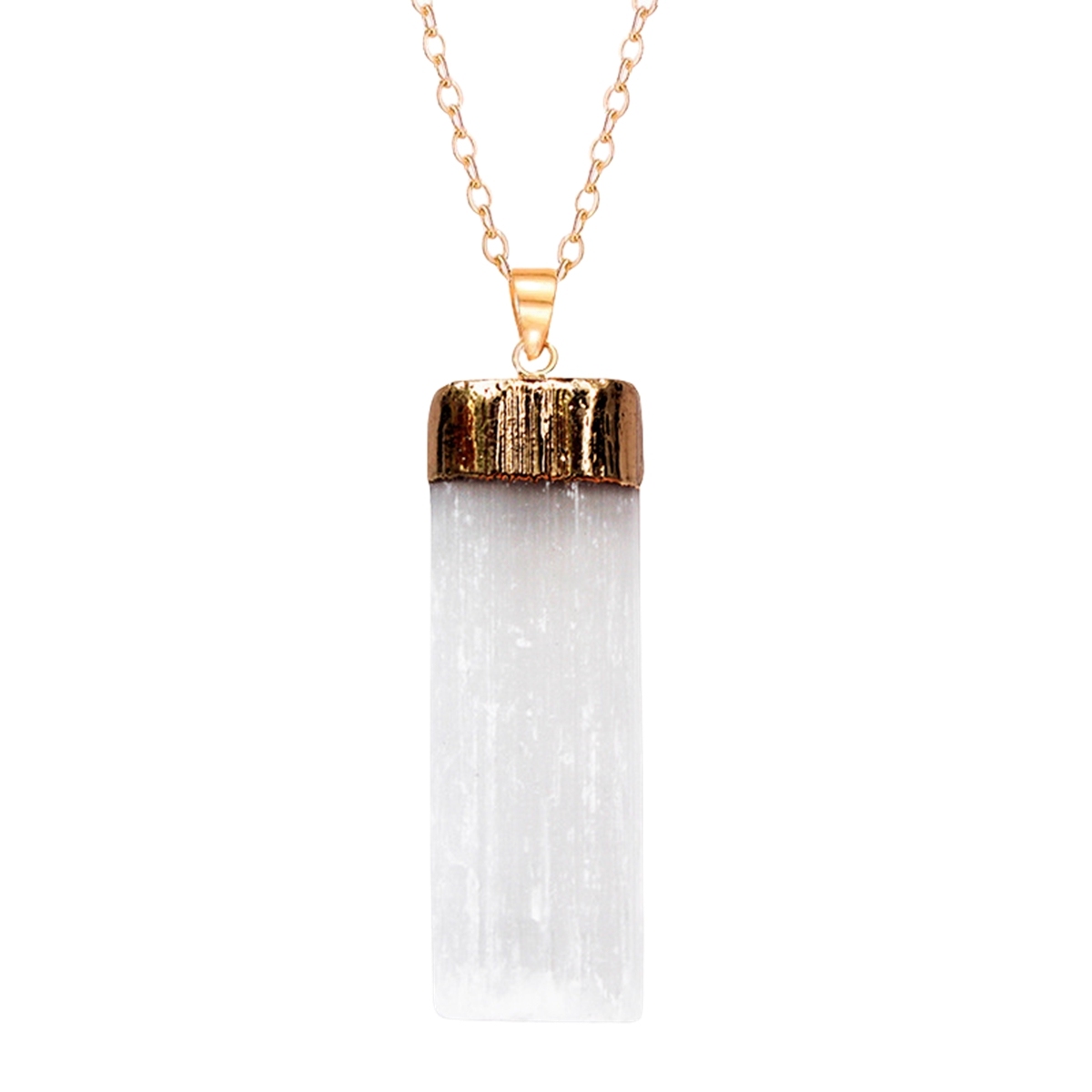 Natural Selenite Crystal Gypsum Strip Pendant Necklace with 45cm Chain