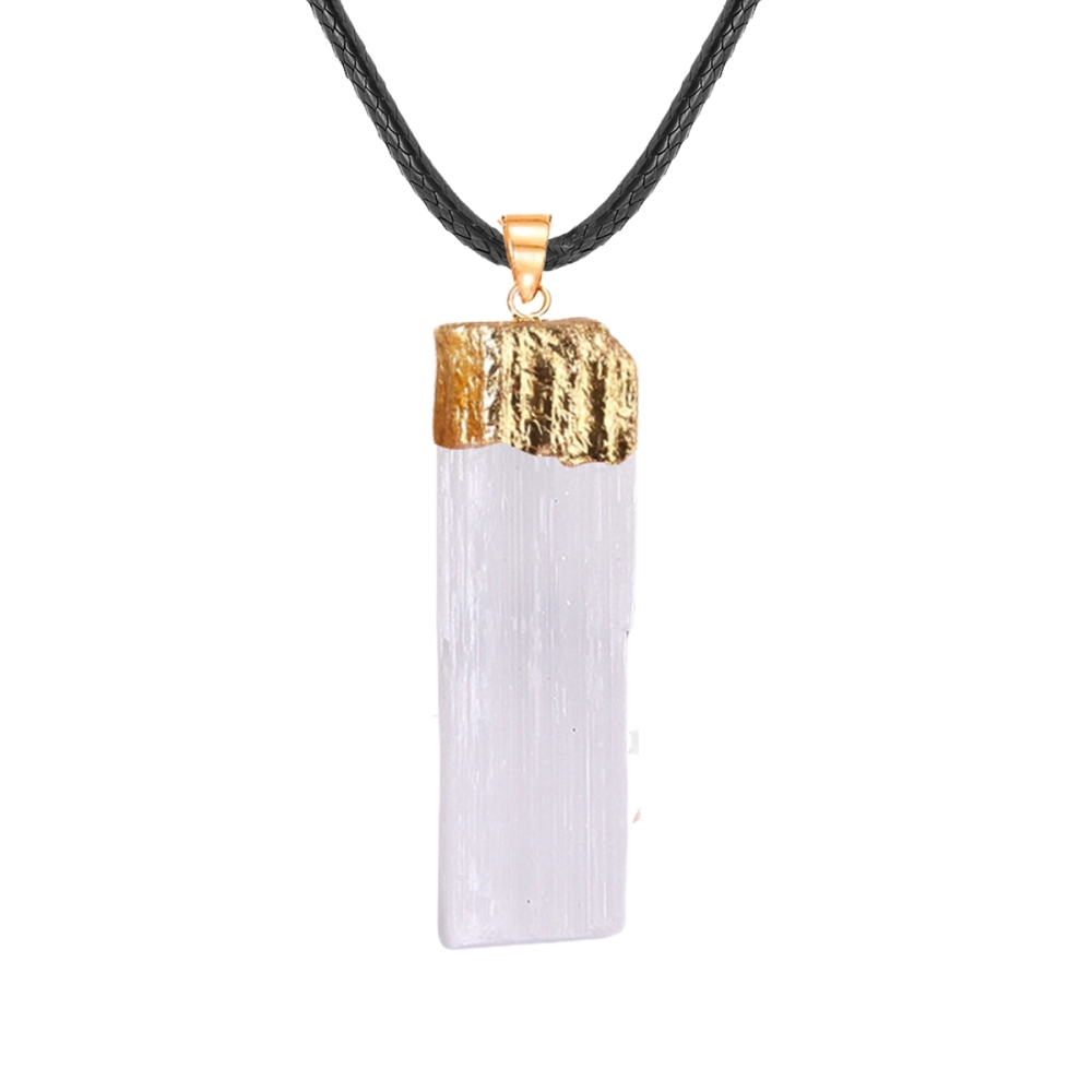Classic White Natural Selenite Crystal Gypsum Strip Pendant Gold or Silver Plated Alloy for Unisex for Children's Party or Gift