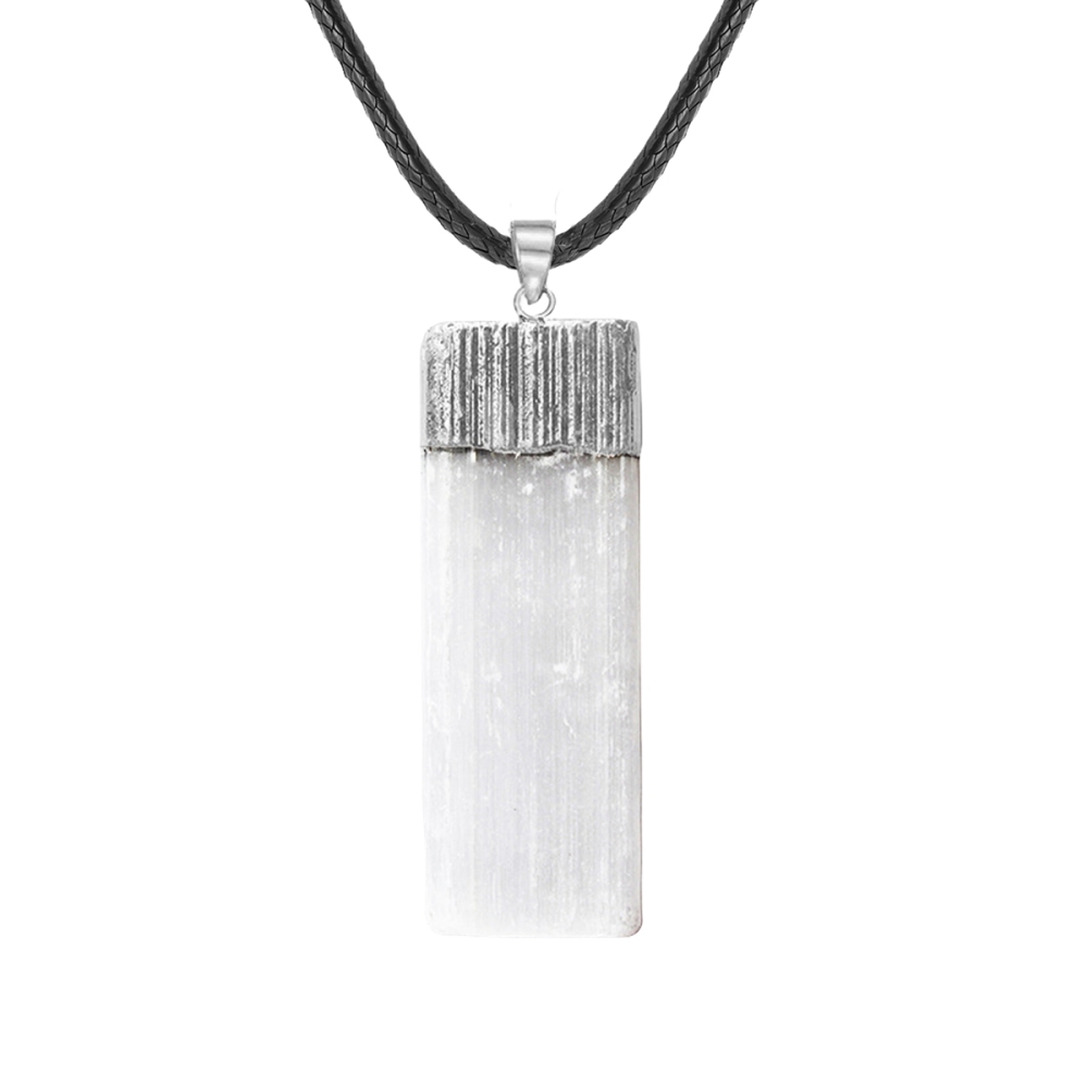 Classic White Natural Selenite Crystal Gypsum Strip Pendant Gold or Silver Plated Alloy for Unisex for Children's Party or Gift