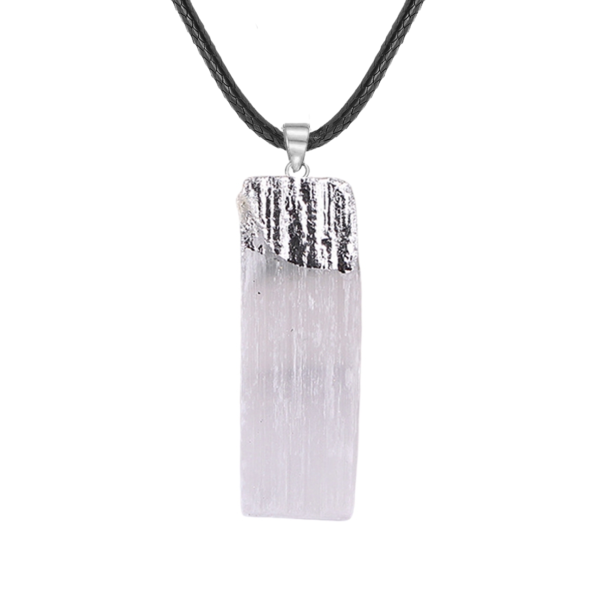 Classic White Natural Selenite Crystal Gypsum Strip Pendant Gold or Silver Plated Alloy for Unisex for Children's Party or Gift