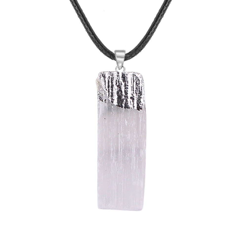 Classic White Natural Selenite Crystal Gypsum Strip Pendant Gold or Silver Plated Alloy for Unisex for Children's Party or Gift
