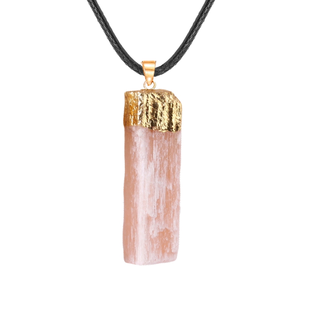 Classic White Natural Selenite Crystal Gypsum Strip Pendant Gold or Silver Plated Alloy for Unisex for Children's Party or Gift