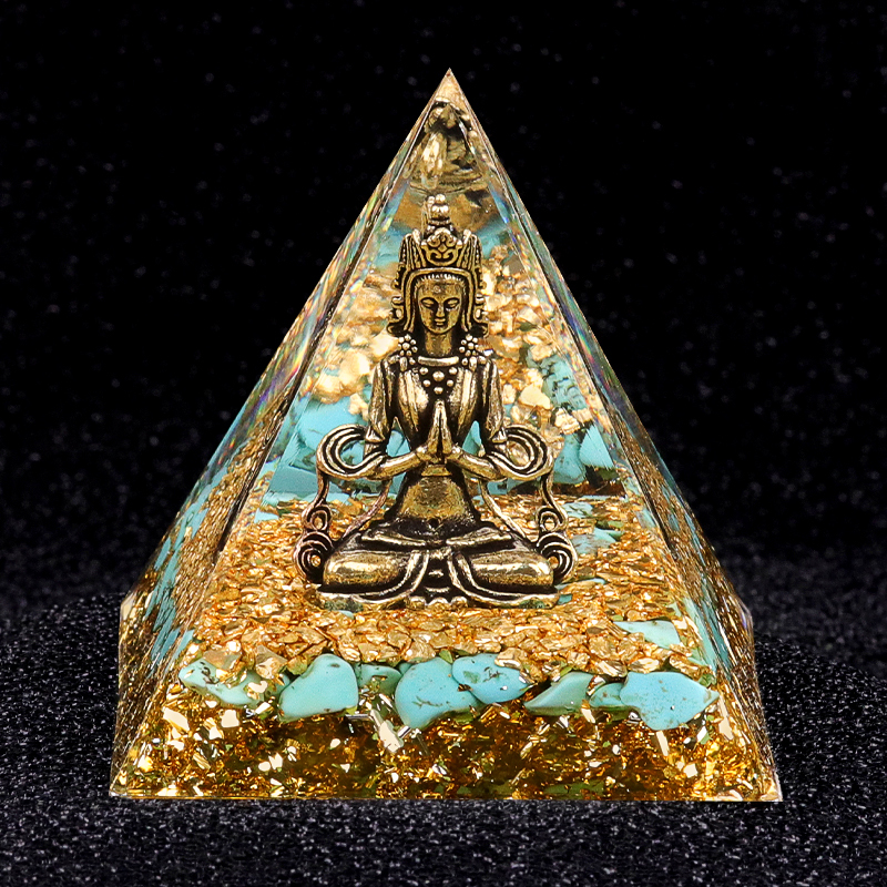 60mm Chip Stone Buddha Resin Pyramid Ornament for Home office Decoration