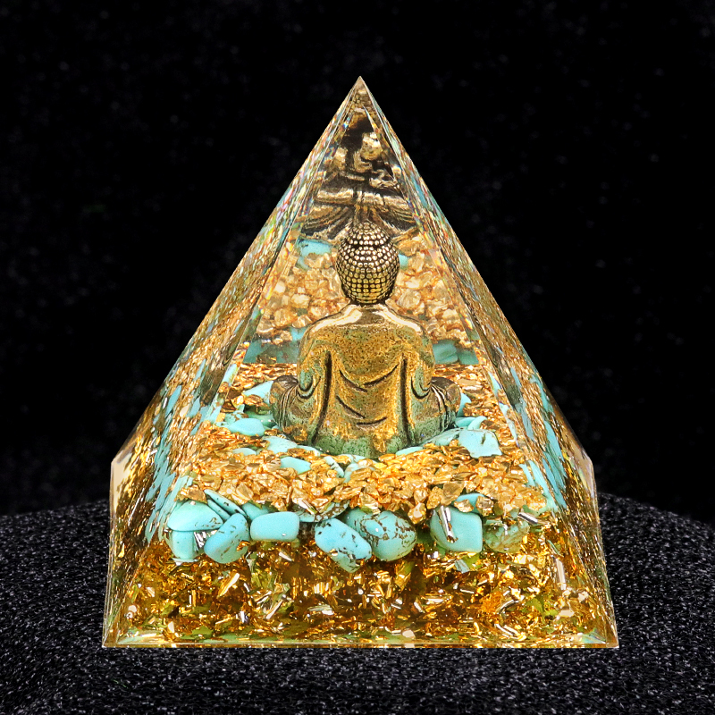 60mm Chip Stone Buddha Resin Pyramid Ornament for Home office Decoration #SP1892G