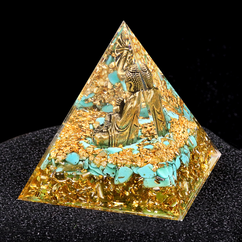 60mm Chip Stone Buddha Resin Pyramid Ornament for Home office Decoration #SP1892G