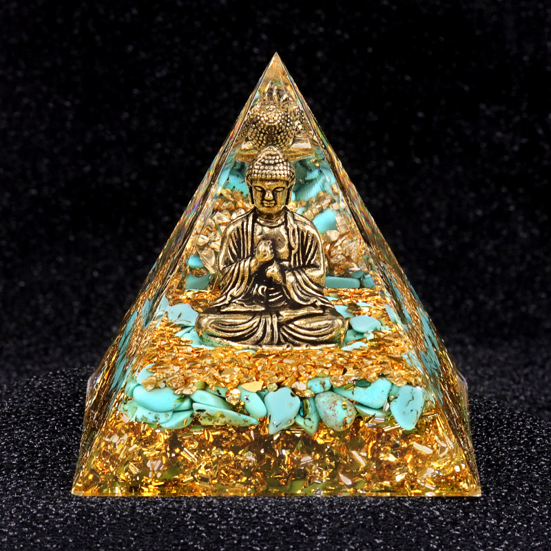 60mm Turquoise Chip Stone Shiva Buddha Resin Pyramid Ornament for Home office Decoration #SP1892G