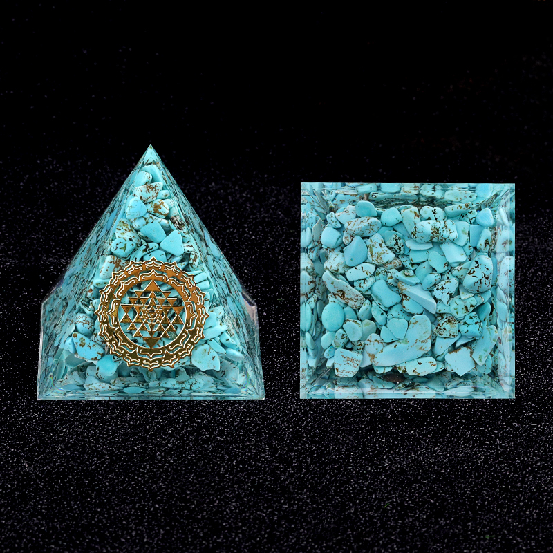 Turquoise Raw Base Gold 50MM/60MM Pyramid Ornament for Home Decor with Gift Box Packing