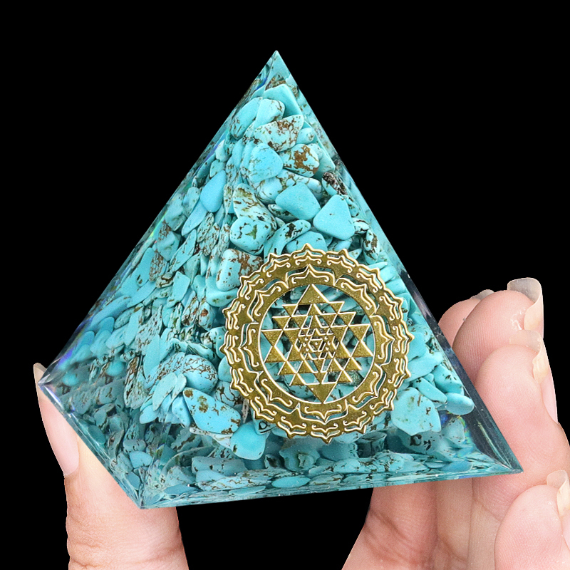 Turquoise Raw Base Gold 50MM/60MM Pyramid Ornament for Home Decor with Gift Box Packing