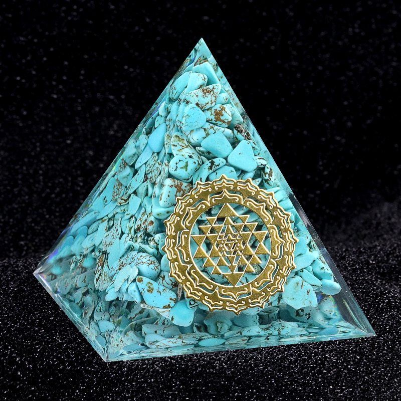 Turquoise Raw Base Gold 50MM/60MM Pyramid Ornament for Home Decor with Gift Box Packing