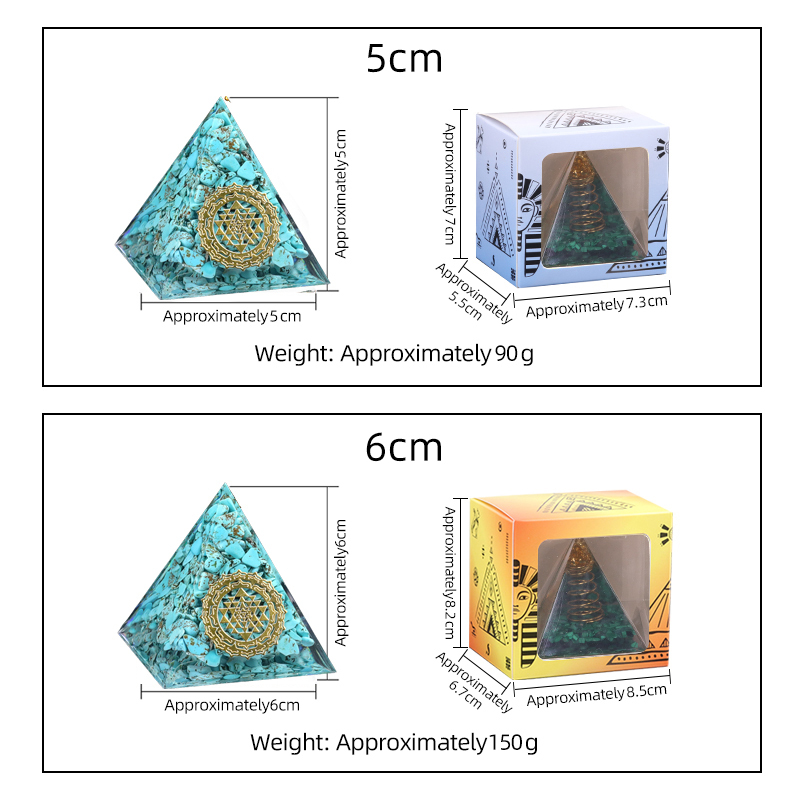 Turquoise Raw Base Gold 50MM/60MM Pyramid Ornament for Home Decor with Gift Box Packing