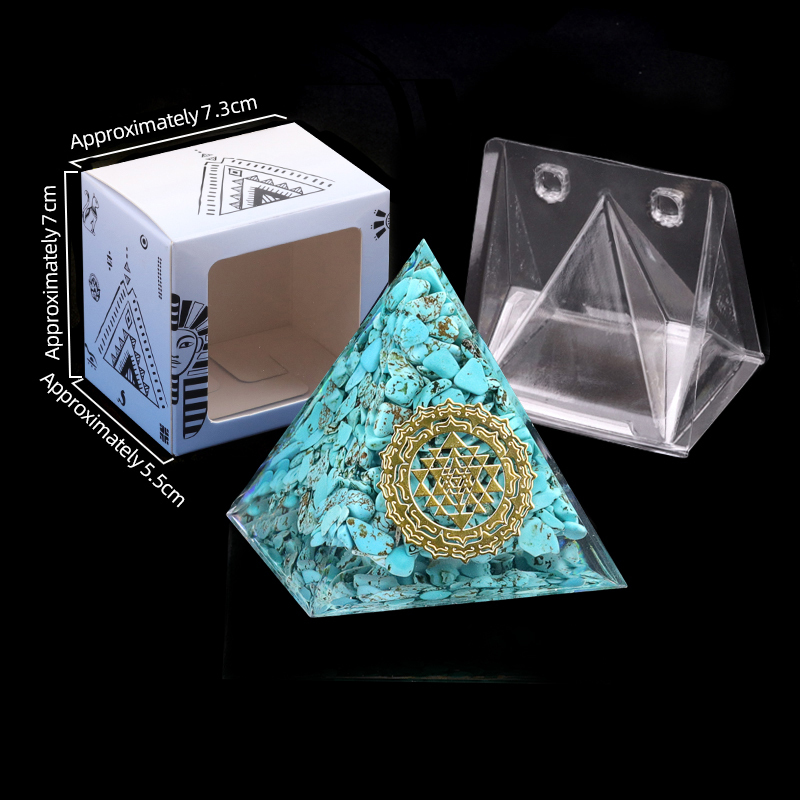 Turquoise Raw Base Gold 50MM/60MM Pyramid Ornament for Home Decor with Gift Box Packing