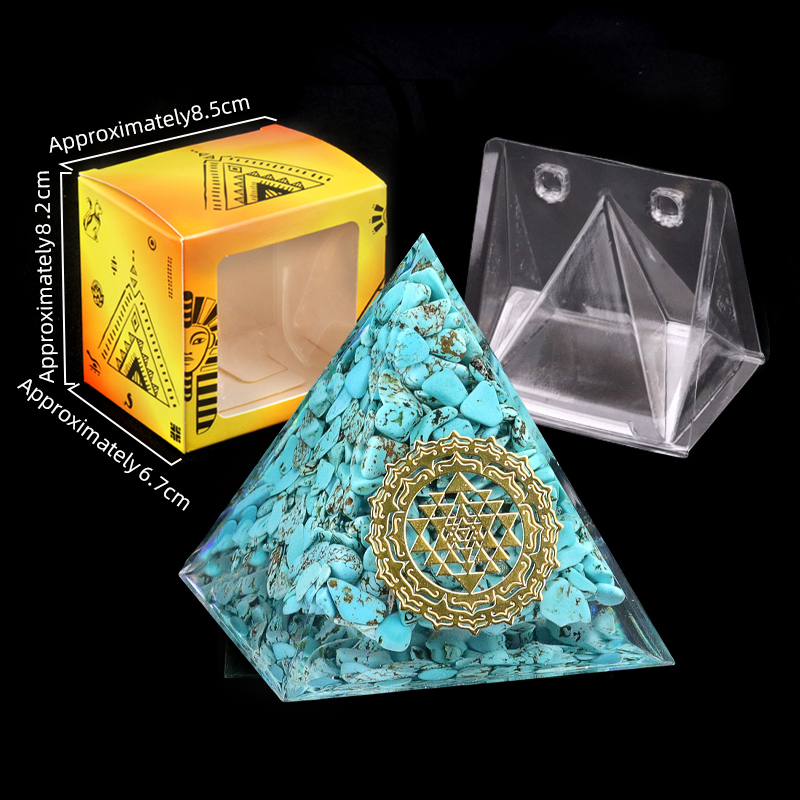 Turquoise Raw Base Gold 50MM/60MM Pyramid Ornament for Home Decor with Gift Box Packing