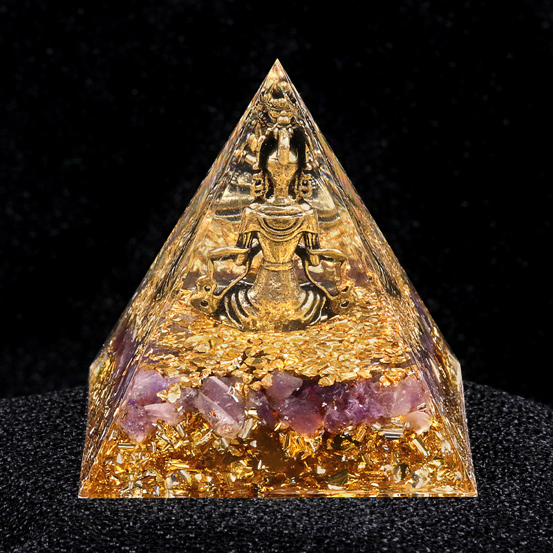 60mm Chip Stone Buddha Resin Pyramid Ornament for Home office Decoration #SP1892G-A