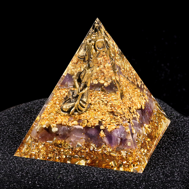 60mm Chip Stone Buddha Resin Pyramid Ornament for Home office Decoration #SP1892G-A