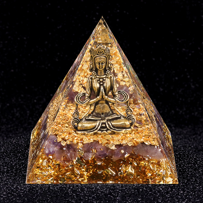 60mm Chip Stone Buddha Resin Pyramid Ornament for Home office Decoration #SP1892G-A