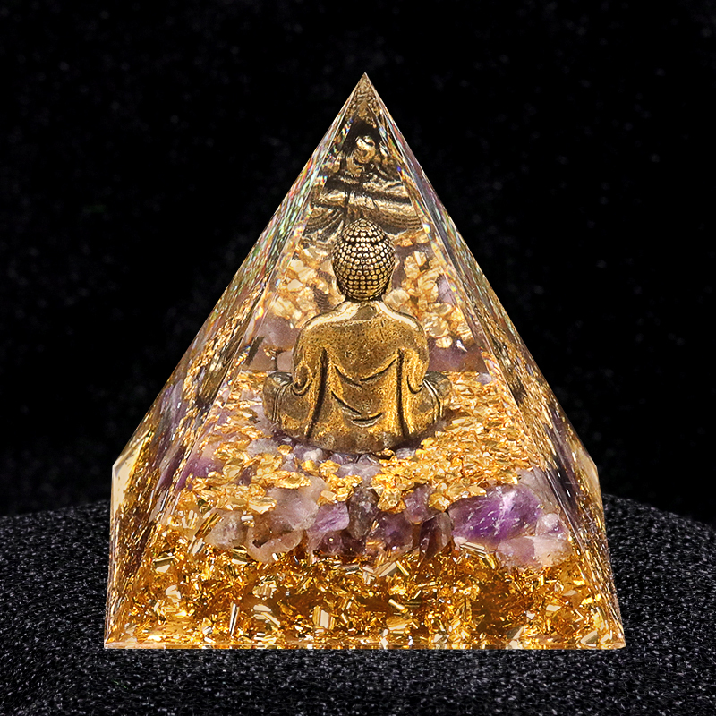 60mm Chip Stone Buddha Resin Pyramid Ornament for Home office Decoration #SP1892G